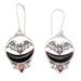 Black Crescent Moon,'Bat & Moon Sterling Silver Dangle Earrings with Garnet Stone'