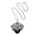 'Bat-Inspired Pendant Necklace with Amethyst and Peridot Gems'