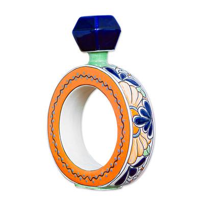 Ring of Liquid Gold,'Blue and Orange Ring Shape Ceramic Tequila Decanter'