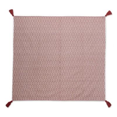 Rhombus Fascination,'Rhombus Motif Cotton Throw in Chili and Eggshell'