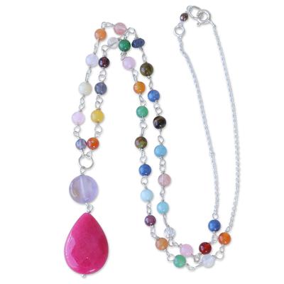 'Brazilian Hot Pink Quartz & Multi-Gemstone Necklace'