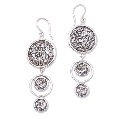 Contour Circles,'Circular Contoured Sterling Silver Dangle Earrings'