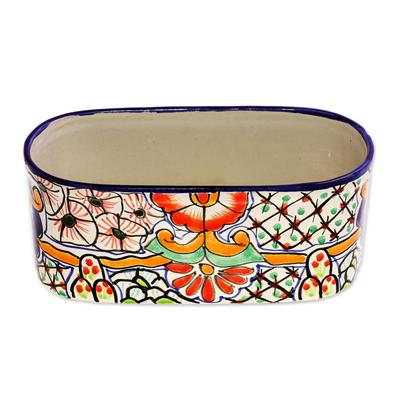 Rosas,'Talavera Style Ceramic Planter Box from Mexico'