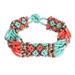 'Multi-Strand Beaded Wristband Bracelet in Orange and Aqua'