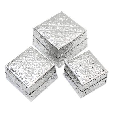 Lempuyang Sunset in Medium,'Artisan Crafted Decorative Aluminum Boxes (Set of 3)'