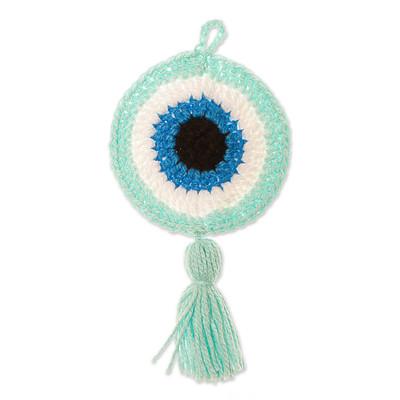 See No Evil in Aqua,'Handmade Evil Eye Talisman from Mexico'