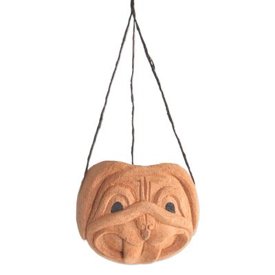 Playful Puppy,'Hand Carved Coconut Shell Puppy Hanging Planter'