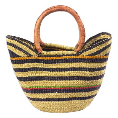 Striped Sunday,'Striped Raffia and Leather-Accented Basket from Ghana'