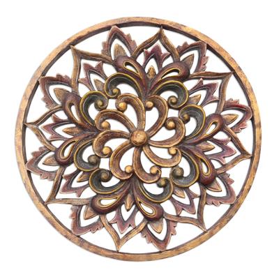 Twilight Flower,'Hand Carved Suar Wood Floral Relief Panel'