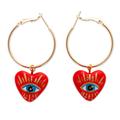 '14k Gold-Plated Hoop Earrings with Red Papier Mache Hearts'
