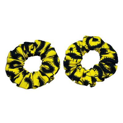 Hair Today, Gone Tomorrow,'Black and Yellow Cotton Hair Scrunchies (Pair)'