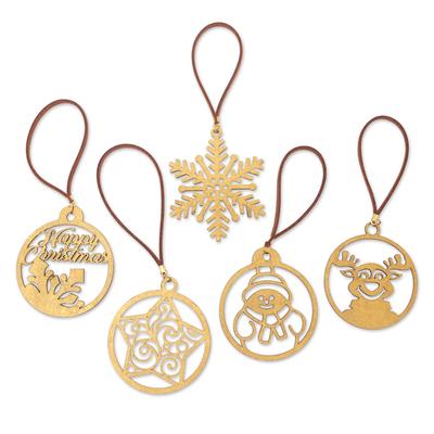 'Handmade Christmas Gold-Toned Cardboard Ornaments (Set of 5)'