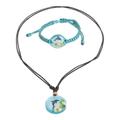 Sea Friend,'Set of Resin Dolphin Pendant Necklace and Macrame Bracelet'