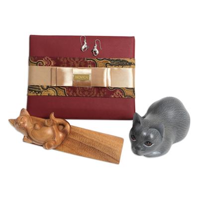 'Cat-Themed Curated Gift Box with 3 Items from Indonesia'