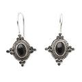 Heavenly Protection,'Star-Themed Oval Onyx Drop Earrings from Bali'