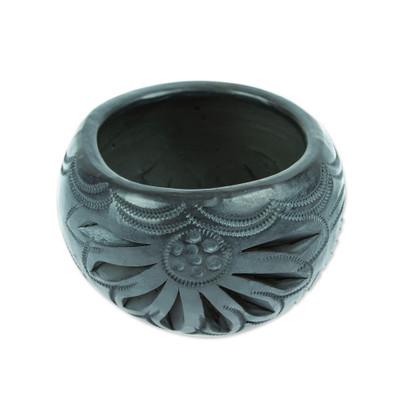 Traditional Bloom,'Handcrafted Barro Negro Flower Pot from Mexico'