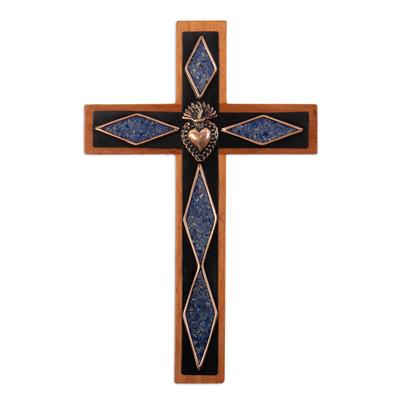 Heroism Cross,'Copper and Bronze Wood Wall Cross with Sodalite Accents'