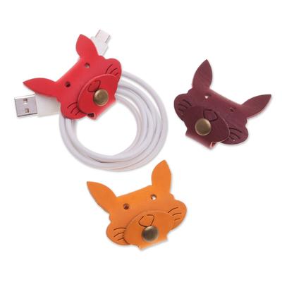 'Set of Three Handcrafted Hare-Shaped Leather Cable Ties'