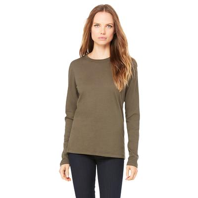 Bella + Canvas B6500 Women's Jersey Long-Sleeve T-Shirt in Army size Small | Ringspun Cotton 6500