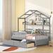 Twin Size Kid House Bed,Solid Wood Platform Bed with Storage Drawer And Shelf,Grey