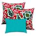 HomeRoots Set Of Three 19" X 19" Turquoise And Green Zippered Floral Throw Indoor Outdoor Pillow Cover - 4