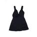 Lands' End One Piece Swimsuit: Black Print Swimwear - Women's Size 8