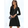 Strickkleid LASCANA, Damen, Gr. 34, N-Gr, schwarz, Rippstrick, Obermaterial: 50% Viskose, 25% Polyamid, 25% Polyester, unifarben, modisch, figurumspielend kniefrei, herzförmiger Ausschnitt, Langarm, Kleider, und V-Ausschnitt, Herbst- Winterkleid,...