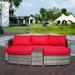 Hokku Designs Gracella 61.62" Wide Outdoor Wicker Reversible Patio Daybed w/ Cushions Wicker/Rattan in Red | 27.76 H x 61.62 W x 88.98 D in | Wayfair