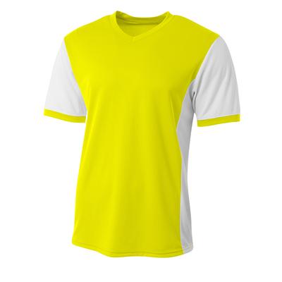 A4 NB3017 Athletic Youth Premier Soccer Jersey T-Shirt in Safety Yellow White size 2XS | Polyester A4NB3017