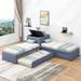 L-Shaped Upholstered Twin Size Platform Bed with Trundle and Two Storage Drawers Linked with Built-In Desk, 3 Beds in 1