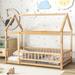 Twin/Full Size House Floor Bed Wooden Montessori Bed with Fence and Roof for Kids Playhouse Style Bed Frame for Girls Boys Teens