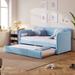 Upholstered Daybed Sofa Bed Twin Size w/Trundle Bed & Wood Slat