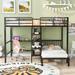 Full Over Twin Metal Bunk Bed, L Shaped Loft Bed Frame with Built-in Desk, Shelves, Ladder, Storage Shelves, Black