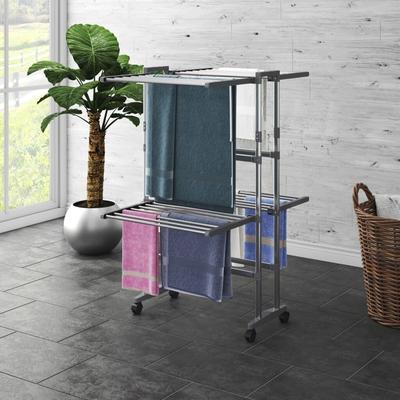 vidaXL 2/3-Tier Laundry Drying Rack with Wheels Silver 23.6"x27.6"x50.8"
