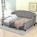 Modern Luxury Tufted Button Daybed, Bed Frame w/Length Guardrail, Built-in Solid Slat Support for Kids Teens Bedroom