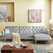 L-Shaped Velvet Upholstered Sectional Sofa, Reversible Nailhead Trim Sectional Couch with Movable Ottoman and Tufted Cushions