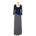 Apt. 9 Casual Dress - A-Line Scoop Neck Long sleeves: Blue Color Block Dresses - Women's Size Large