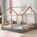 Twin Size House Platform Beds, Two Shared Beds, Metal Bed Frame with Roof, Montessori Bed Floor Bed for Kids Teens