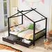 Full Size Metal House-Shape Platform Bed with 2 Storage Drawers & Roof