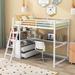 Twin Size Metal & Wood Loft Bed with Desk, Shelves, Drawers, Safety Barriers