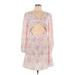 Casual Dress - A-Line V-Neck Long sleeves: Pink Print Dresses - Women's Size Large