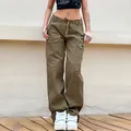 Dourbesty Arm Green Casual Style Pants Y2k Vintage Women Low Waist Loose Cargo Pants with Pockets