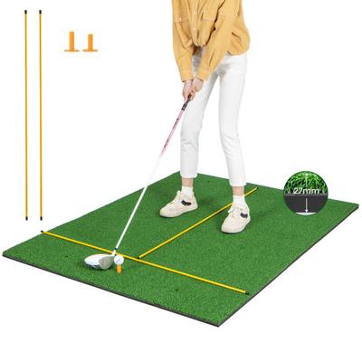 Costway Artificial Turf Mat for Indoor and Outdoor Golf Practice Includes 2 Rubber Tees and 2 Alignment Sticks-27mm