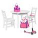 Lipper International Childâ€™s White Round Table with Shelf & 2 Chairs Fun Pink Playroom Bundle with Foldable Light-Up Scooter Stylish Unicorn Backpack & Princess Portion Control Dinner Set Ages 3+