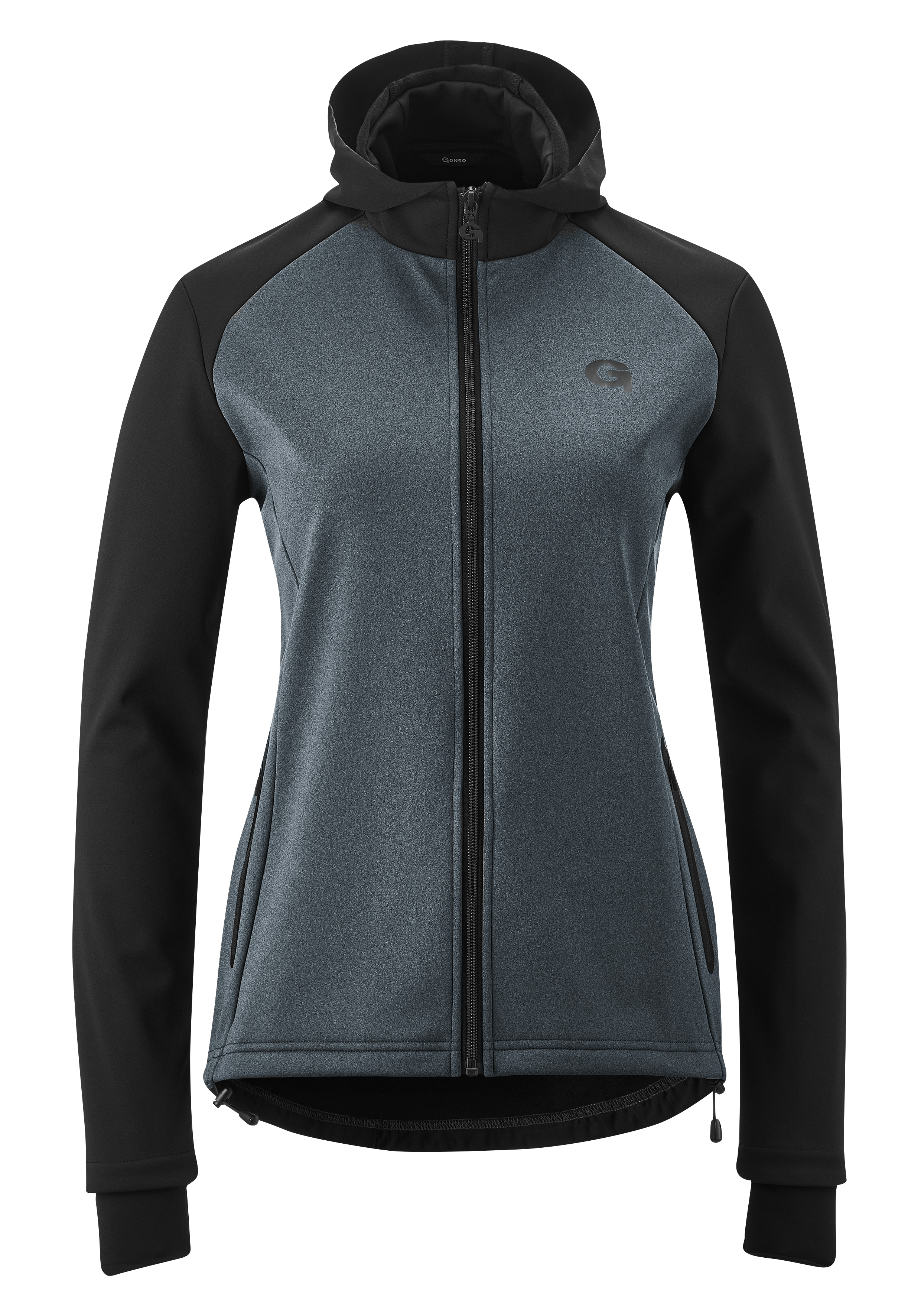 Radtrikot GONSO "TARAVO", Damen, Gr. 36, grau (anthrazit), 100% Polyester, hoch geschlossener Ausschnitt, Trikots, Damen Softshell-Hoodie, Windjacke winddicht und atmungsaktiv Image
