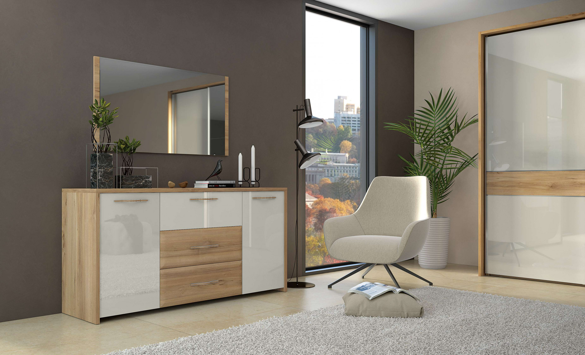 Wandspiegel HOME AFFAIRE "Gala, 123x65cm", beige (natur), B:123cm H:65cm T:2cm, Glas, Spanplatte, Spiegel, FSC-zertifizierter Holzwerkstoff, melaminbeschichtet, pflegeleicht Image