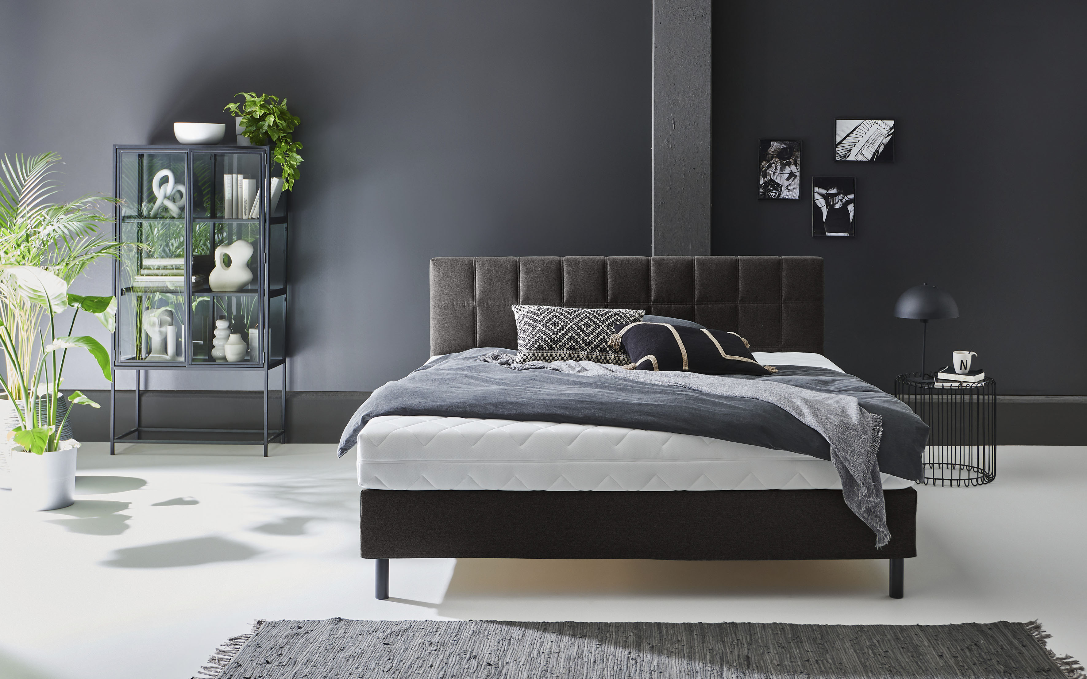 Boxbett "Nikola", grau (anthrazit), B:162cm L:210cm, ATLANTIC HOME COLLECTION, Komplettbetten, Boxspringbett, Massivholzfüßen, mit / ohne Matratze, in H2 und H3 erhältlich Image