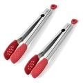 2 Pack Black Kitchen Tongs Premium Silicone BPA Free Non - Stick Stainless Steel BBQ Cooking Grilling Locking Food Tongs red