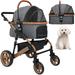 BestPet Pet Stroller Premium 3-in-1 Multifunction 4 Wheels Dog Cat Stroller for Large Medium Dogs Cats Aluminium Frame Folding Lightweight Travel Stroller with Detachable Carrier 66lbs Capacity Grey