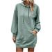 MeetoTime Womens Casual Fall Sweatshirts Dress Long Lantern Sleeve Casual Hoodies Pockets Trendy Mini Dress Sweatshirt